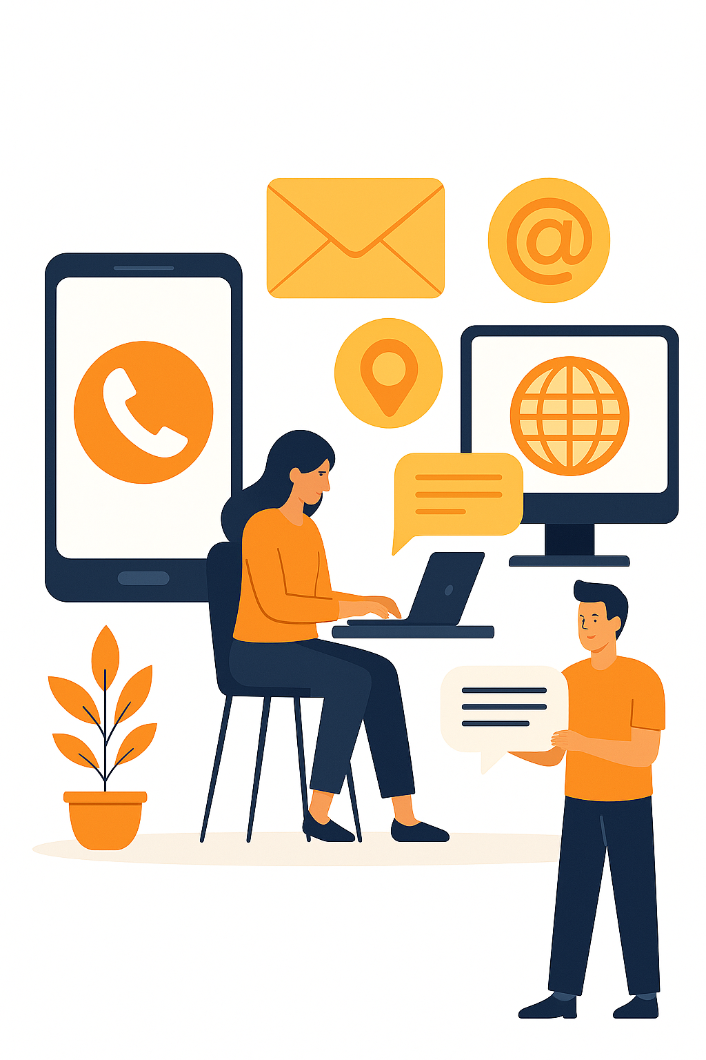 Contact Income Orbit illustration with email and chat icons for micro website support