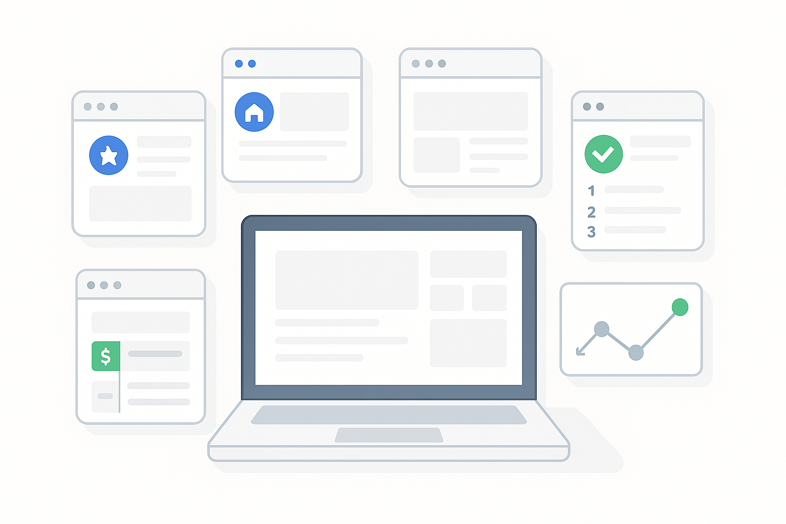 Overview of micro website templates with page types and internal link map