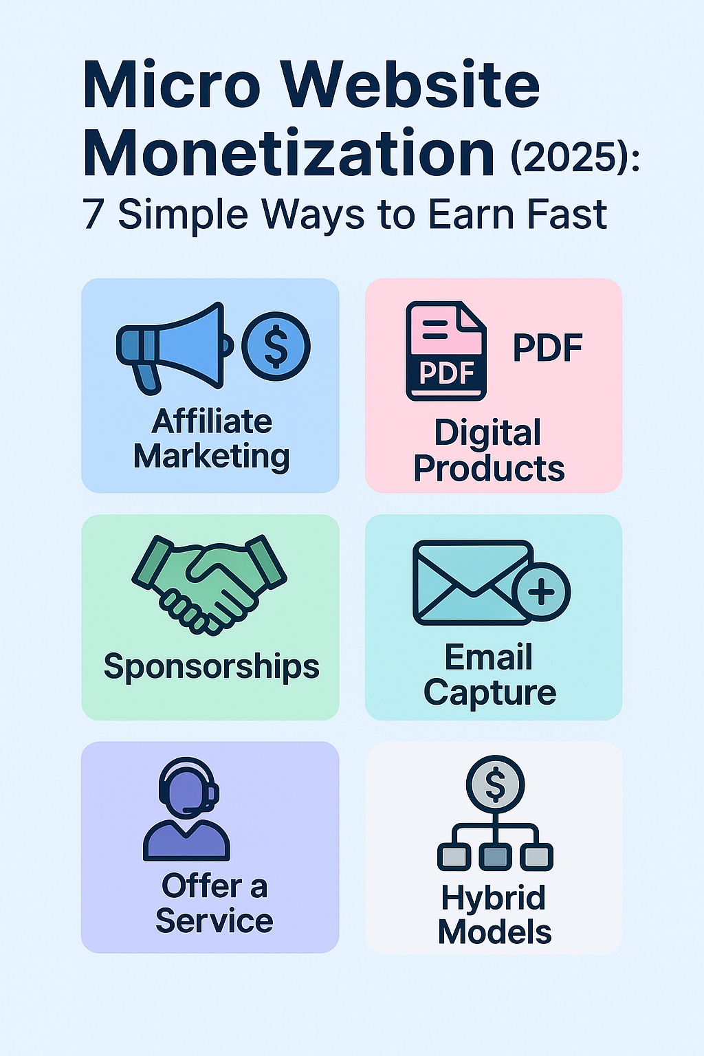 Micro website monetization blueprint showing affiliate, lead magnet, and product paths for 2025